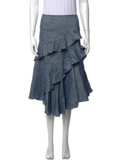 Pre-owned Amur Linen Midi Length Skirt In Blue