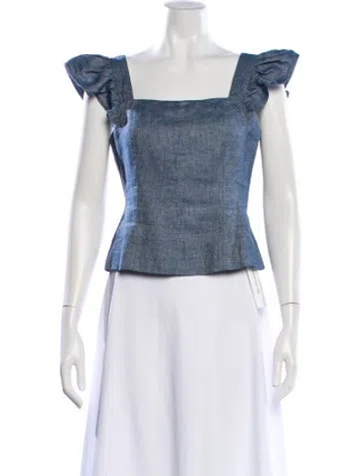 Pre-owned Amur Linen Square Neckline Blouse In Blue