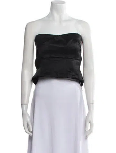 Pre-owned Amur Linen Strapless Crop Top In Black