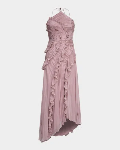 Amur Lorelie Pleated Halter Gown In Pink