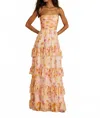 Amur Mallory Tiered Gown In Flowers In Cloud In Multi