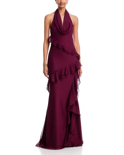 Amur Marisol Cowl Neck Gown In Burgundy