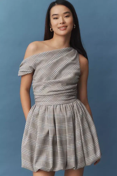 Amur Melissa One-shoulder Draped Bubble Mini Dress In Gray