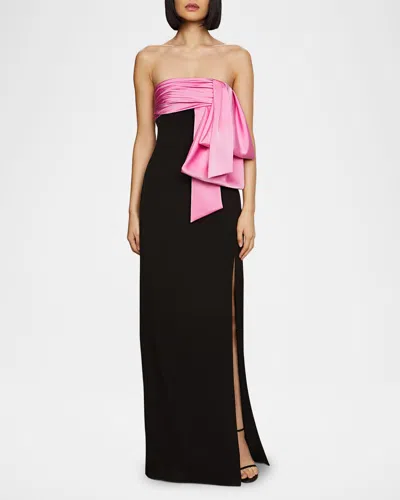 Amur Melodie Strapless Bow Gown In Black/pink Cosmo