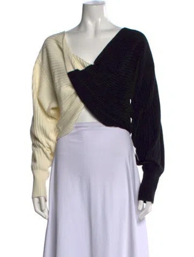Pre-owned Amur Merino Wool Colorblock Pattern Sweater In Black