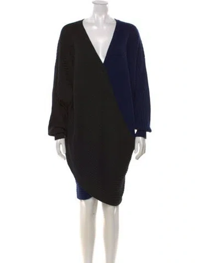 Pre-owned Amur Merino Wool Midi Length Dress In Black/blue