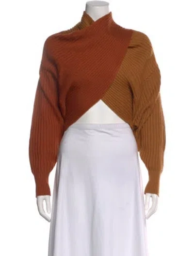 Pre-owned Amur Merino Wool Mock Neck Sweater In Brown