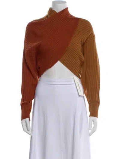 Pre-owned Amur Merino Wool Mock Neck Sweater In Brown