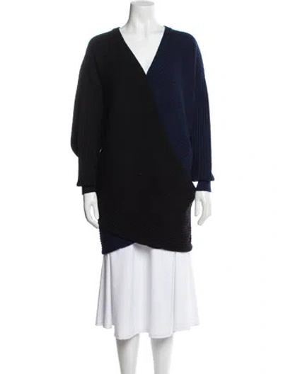 Pre-owned Amur Merino Wool V-neck Sweater In Blue