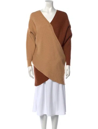 Pre-owned Amur Merino Wool V-neck Sweater In Brown