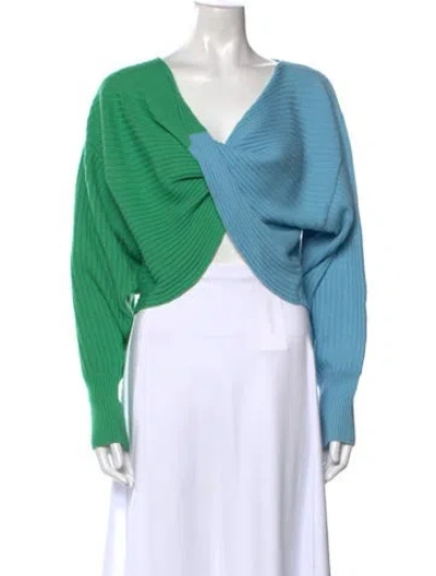 Pre-owned Amur Merino Wool V-neck Sweater In Green