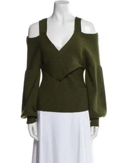 Pre-owned Amur Merino Wool V-neck Sweater In Green