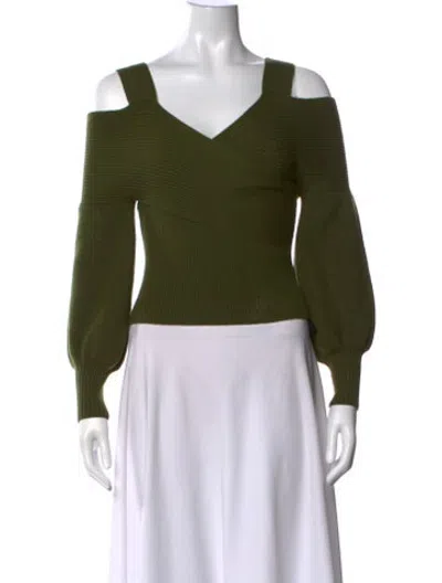 Pre-owned Amur Merino Wool V-neck Sweater In Green