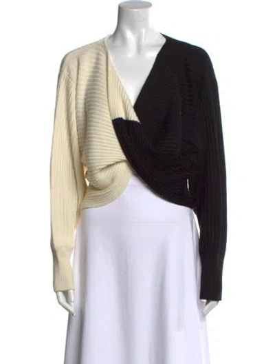 Pre-owned Amur Merino Wool V-neck Sweater In Neutral