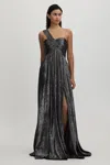 Amur Metallic One-shoulder Maxi Dress In Dark Grey