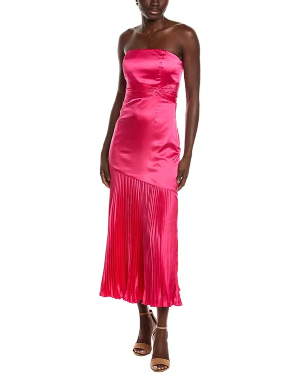 Amur Milly Pleated Midi Dress In Pink | ModeSens