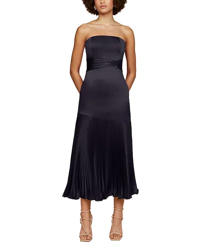 Amur Milly Strapless Pleated Dress In Navy