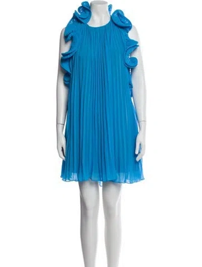 Pre-owned Amur Mock Neck Knee-length Dress In Blue