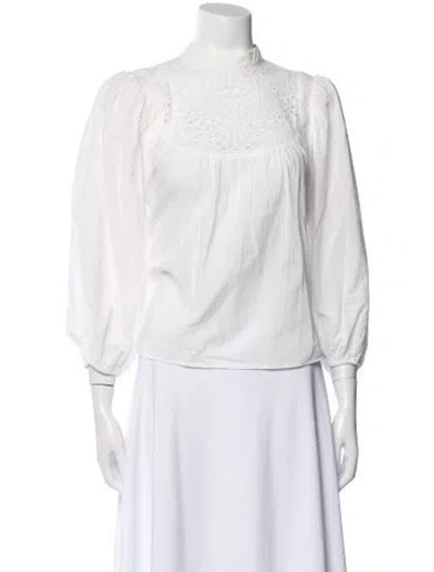 Pre-owned Amur Mock Neck Three-quarter Sleeve Blouse In White