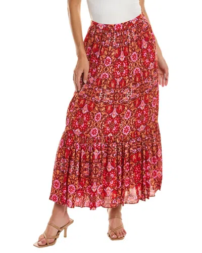Amur Gathered Printed Woven Midi Skirt In Red