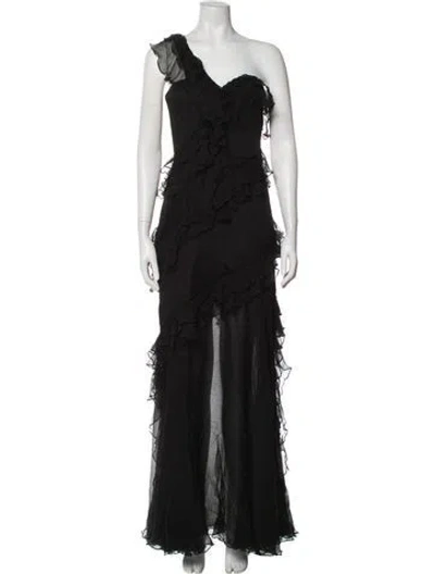 Pre-owned Amur One-shoulder Long Dress In Black