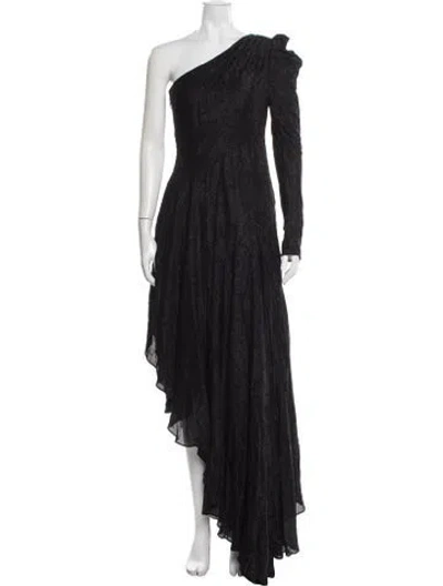 Pre-owned Amur One-shoulder Long Dress In Black