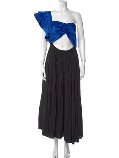 Pre-owned Amur One-shoulder Long Dress In Black
