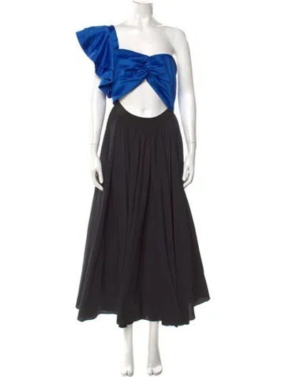 Pre-owned Amur One-shoulder Long Dress In Black