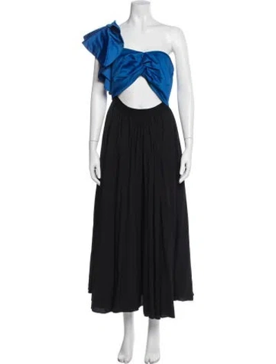 Pre-owned Amur One-shoulder Long Dress In Black