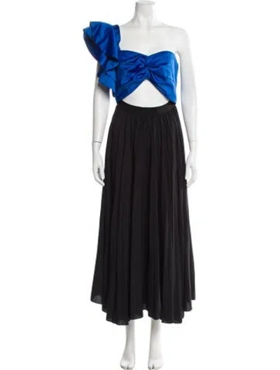 Pre-owned Amur One-shoulder Long Dress In Black