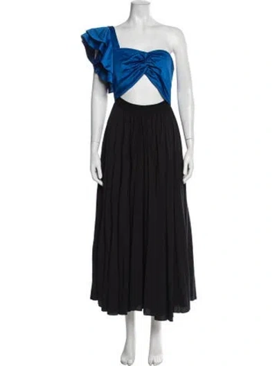 Pre-owned Amur One-shoulder Long Dress In Black