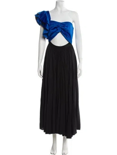 Pre-owned Amur One-shoulder Long Dress In Black/blue