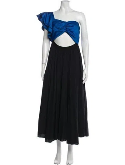 Pre-owned Amur One-shoulder Long Dress In Blue