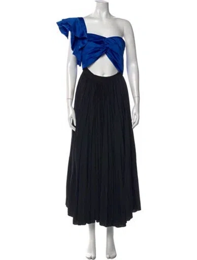 Pre-owned Amur One-shoulder Long Dress In Blue