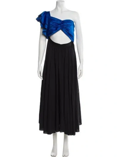 Pre-owned Amur One-shoulder Long Dress In Blue