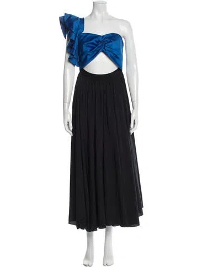 Pre-owned Amur One-shoulder Long Dress In Blue