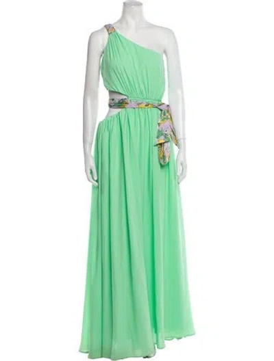 Pre-owned Amur One-shoulder Long Dress In Green