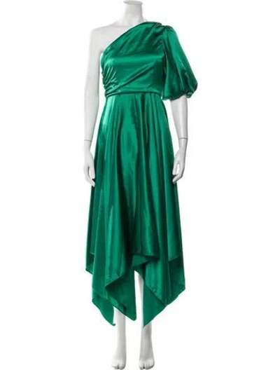 Pre-owned Amur One-shoulder Long Dress In Green