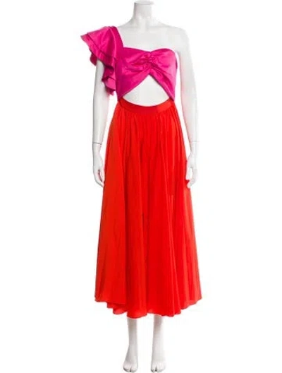 Pre-owned Amur One-shoulder Long Dress In Orange