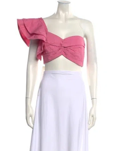 Pre-owned Amur One-shoulder Short Sleeve Crop Top In Pink