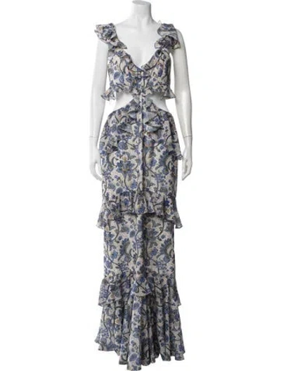 Pre-owned Amur Paisley Print Long Dress In Blue