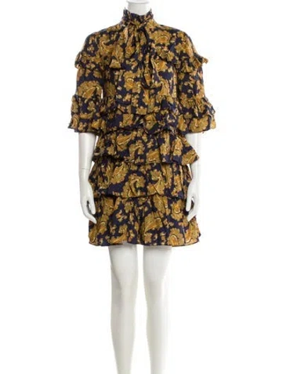 Pre-owned Amur Paisley Print Mini Dress In Gold