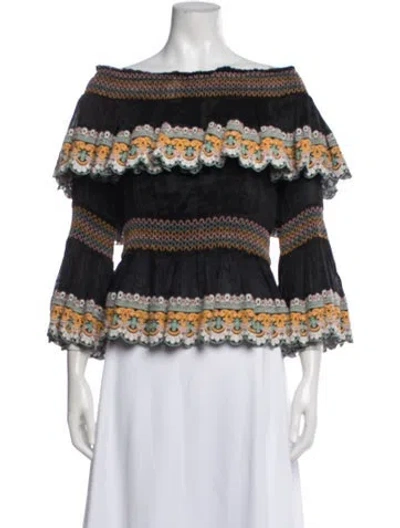 Pre-owned Amur Patterned Off-the-shoulder Blouse In Black