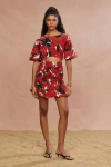 Amur Penelope Smocked Skirt In Red