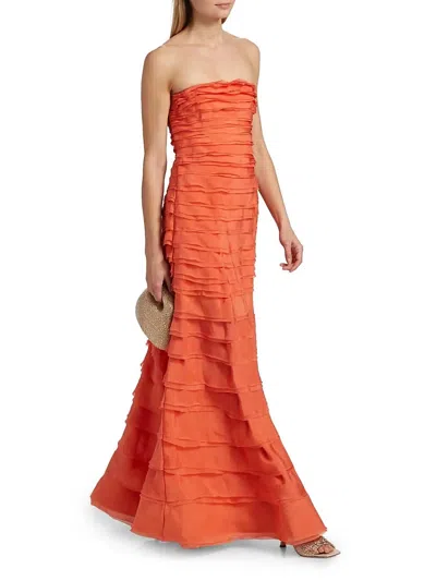 Amur Pepper Layered Evening Gown In Desert Sun In Orange