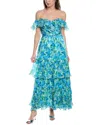 Amur Pia Pleated Off The Shoulder Maxi Dress In Blue