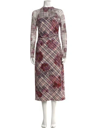 Pre-owned Amur Plaid Print Long Dress In Multi