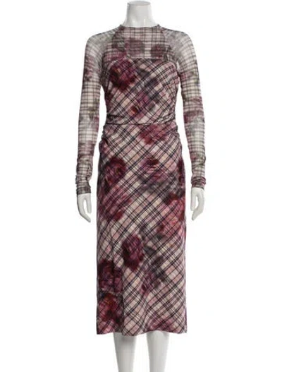 Pre-owned Amur Plaid Print Midi Length Dress In Black