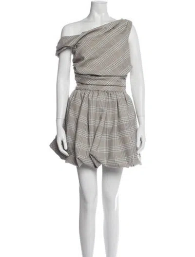 Pre-owned Amur Plaid Print Mini Dress W/ Tags In Gray