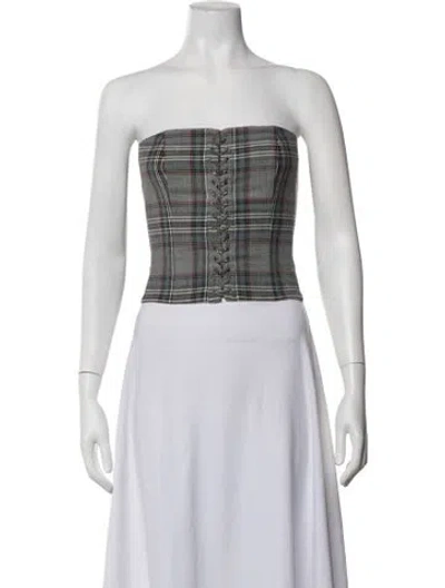 Pre-owned Amur Plaid Print Strapless Top In Black